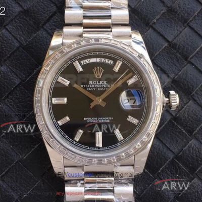 EW Factory Rolex Day Date 40mm Black Dial Stainless Steel President Band V2 Upgrade Swiss 3255 Automatic Watch 228239
